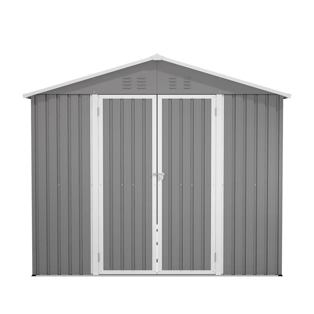 AECOJOY 8x12 FT Outdoor Metal Storage Shed with Additional Side Door, Large Tool Shed with 2 Lockable Doors