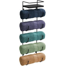 Load image into Gallery viewer, Sorbus 5 Tiers Wall Mounted Metal Towel-Rack for Bathroom with Wooden Top Shelf Black