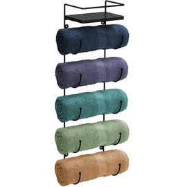 Sorbus 5 Tiers Wall Mounted Metal Towel-Rack for Bathroom with Wooden Top Shelf Black