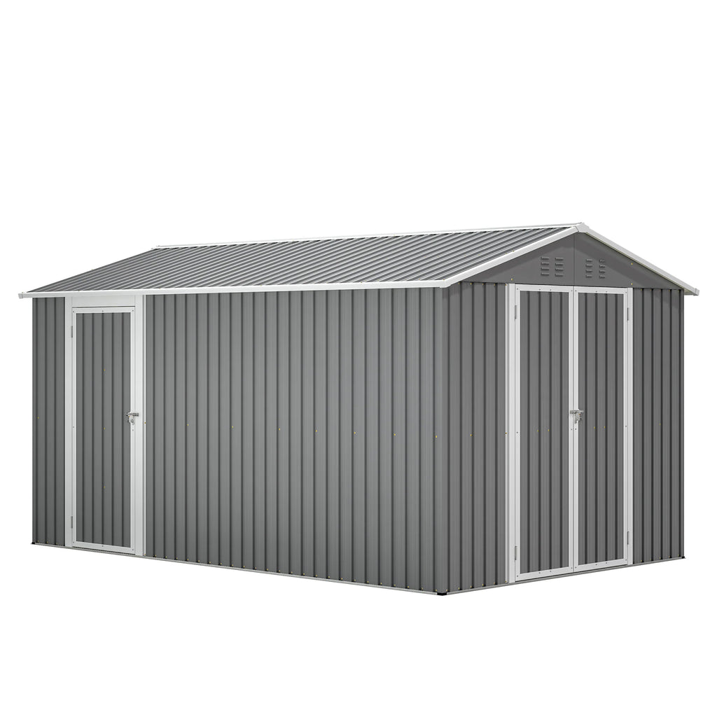 AECOJOY 8x12 FT Outdoor Metal Storage Shed with Additional Side Door, Large Tool Shed with 2 Lockable Doors