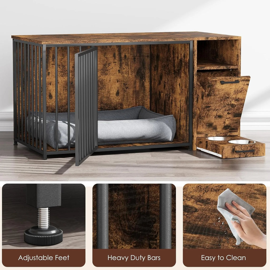 AECOJOY Dog Crate Furniture with Storage Cabinet, 36 Inch Wooden & Steel Decorative Indoor Kennel, Pet Cage End Table