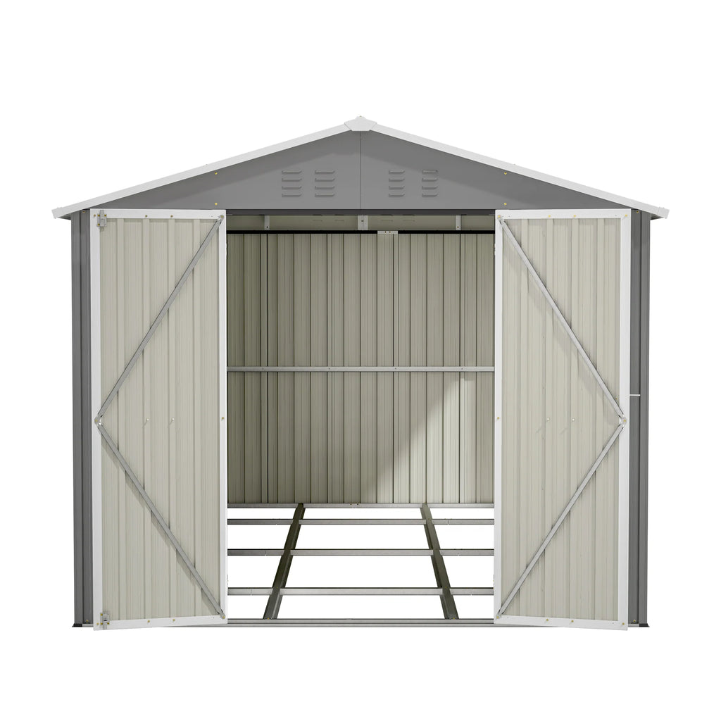 AECOJOY 8x12 FT Outdoor Metal Storage Shed with Additional Side Door, Large Tool Shed with 2 Lockable Doors