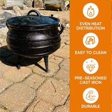Load image into Gallery viewer, Bruntmor 8 - Quart Pre - Seasoned Cast Iron Cauldron - African Potjie Pot with Lid - 3 - Legged Pot for Even Heat Distribution - Outdoor Cast Iron Dutch Oven Cookware for Campfire Cooking and Boiling