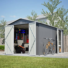 Load image into Gallery viewer, AECOJOY 8x12 FT Outdoor Metal Storage Shed with Additional Side Door, Large Tool Shed with 2 Lockable Doors
