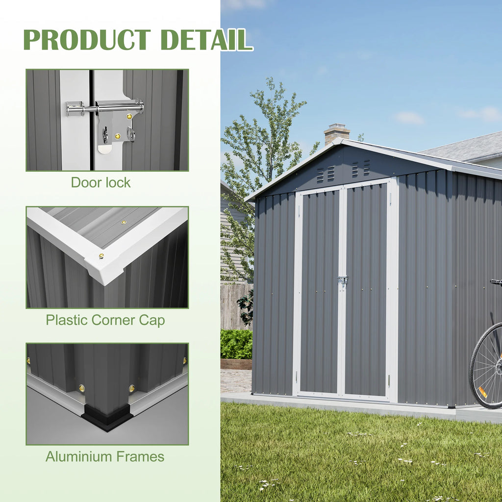 AECOJOY 8x12 FT Outdoor Metal Storage Shed with Additional Side Door, Large Tool Shed with 2 Lockable Doors