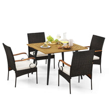 Load image into Gallery viewer, Tangkula 5 Pieces Patio PE Wicker Dining Set, 42.5” Square Acacia Wood Dining Table and Chairs with Cushions
