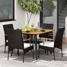 Load image into Gallery viewer, Tangkula 5 Pieces Patio PE Wicker Dining Set, 42.5” Square Acacia Wood Dining Table and Chairs with Cushions