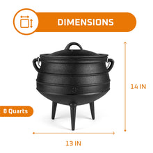 Load image into Gallery viewer, Bruntmor 8 - Quart Pre - Seasoned Cast Iron Cauldron - African Potjie Pot with Lid - 3 - Legged Pot for Even Heat Distribution - Outdoor Cast Iron Dutch Oven Cookware for Campfire Cooking and Boiling