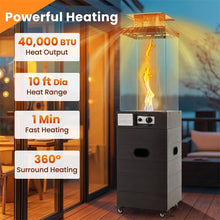 Load image into Gallery viewer, 40,000 BTU Outdoor Propane Patio Heater with Tempered Glass Tube, Wheels &amp; Cover, CSA Certified Stainless Steel Burner for Porch, Backyard