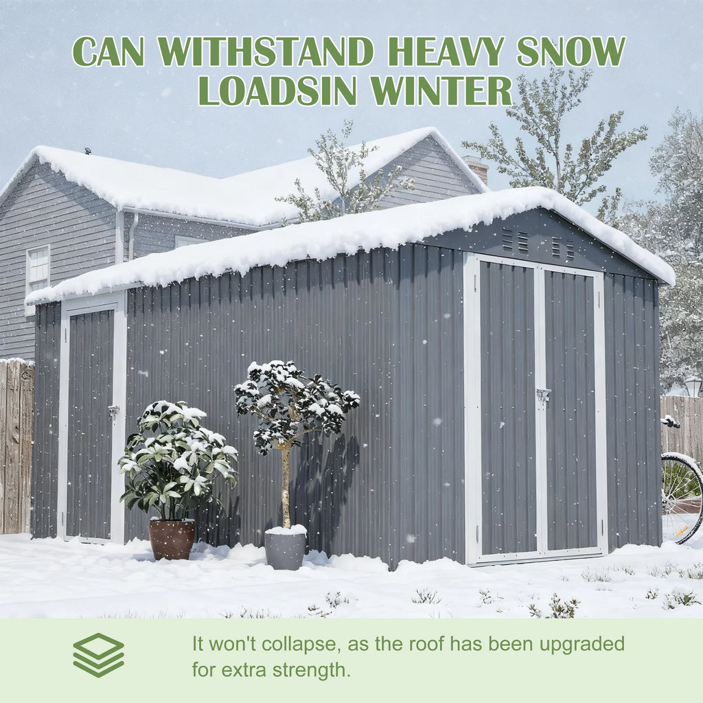 AECOJOY 8x12 FT Outdoor Metal Storage Shed with Additional Side Door, Large Tool Shed with 2 Lockable Doors