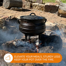 Load image into Gallery viewer, Bruntmor 8 - Quart Pre - Seasoned Cast Iron Cauldron - African Potjie Pot with Lid - 3 - Legged Pot for Even Heat Distribution - Outdoor Cast Iron Dutch Oven Cookware for Campfire Cooking and Boiling