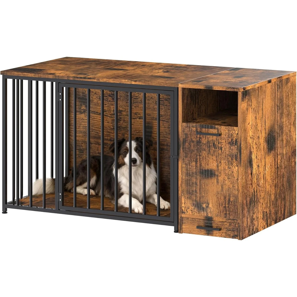 AECOJOY Dog Crate Furniture with Storage Cabinet, 36 Inch Wooden & Steel Decorative Indoor Kennel, Pet Cage End Table