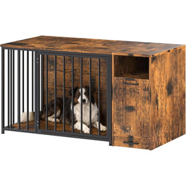 AECOJOY Dog Crate Furniture with Storage Cabinet, 36 Inch Wooden & Steel Decorative Indoor Kennel, Pet Cage End Table
