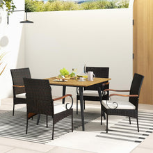 Load image into Gallery viewer, Tangkula 5 Pieces Patio PE Wicker Dining Set, 42.5” Square Acacia Wood Dining Table and Chairs with Cushions