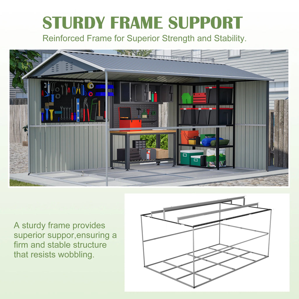 AECOJOY 8x12 FT Outdoor Metal Storage Shed with Additional Side Door, Large Tool Shed with 2 Lockable Doors