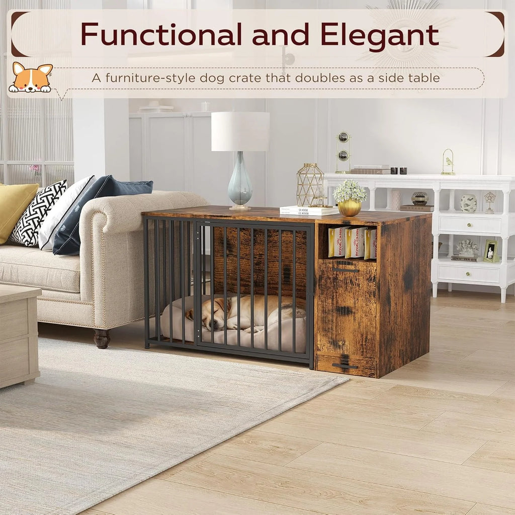 AECOJOY Dog Crate Furniture with Storage Cabinet, 36 Inch Wooden & Steel Decorative Indoor Kennel, Pet Cage End Table