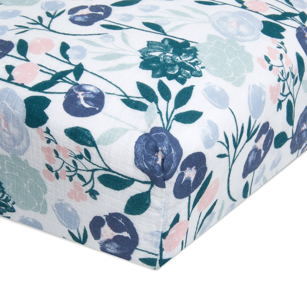 Aden + Anais Essentials Flowers Bloom Muslin Fitted Crib Sheet in Pink