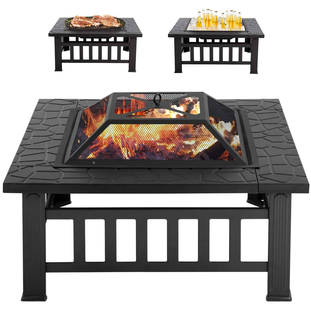 Outdoor Fire Pit MetalFire Bowl Fireplace Backyard Patio Garden Stove with Spark Screen and Safety Poker (32 Inches)