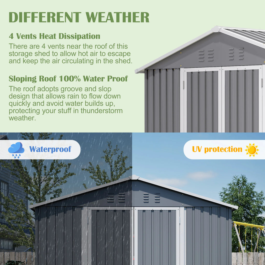 AECOJOY 8x12 FT Outdoor Metal Storage Shed with Additional Side Door, Large Tool Shed with 2 Lockable Doors
